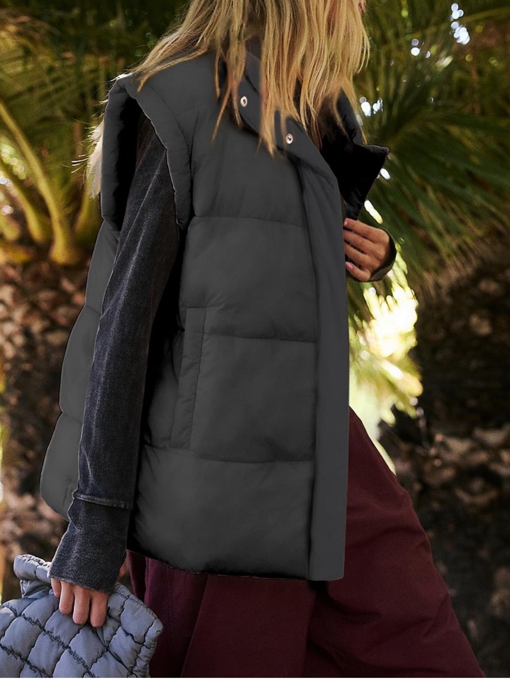 NWT Amazon Ainangua Oversized Stand Collar Puffer Vest Black Size Small $39.99
